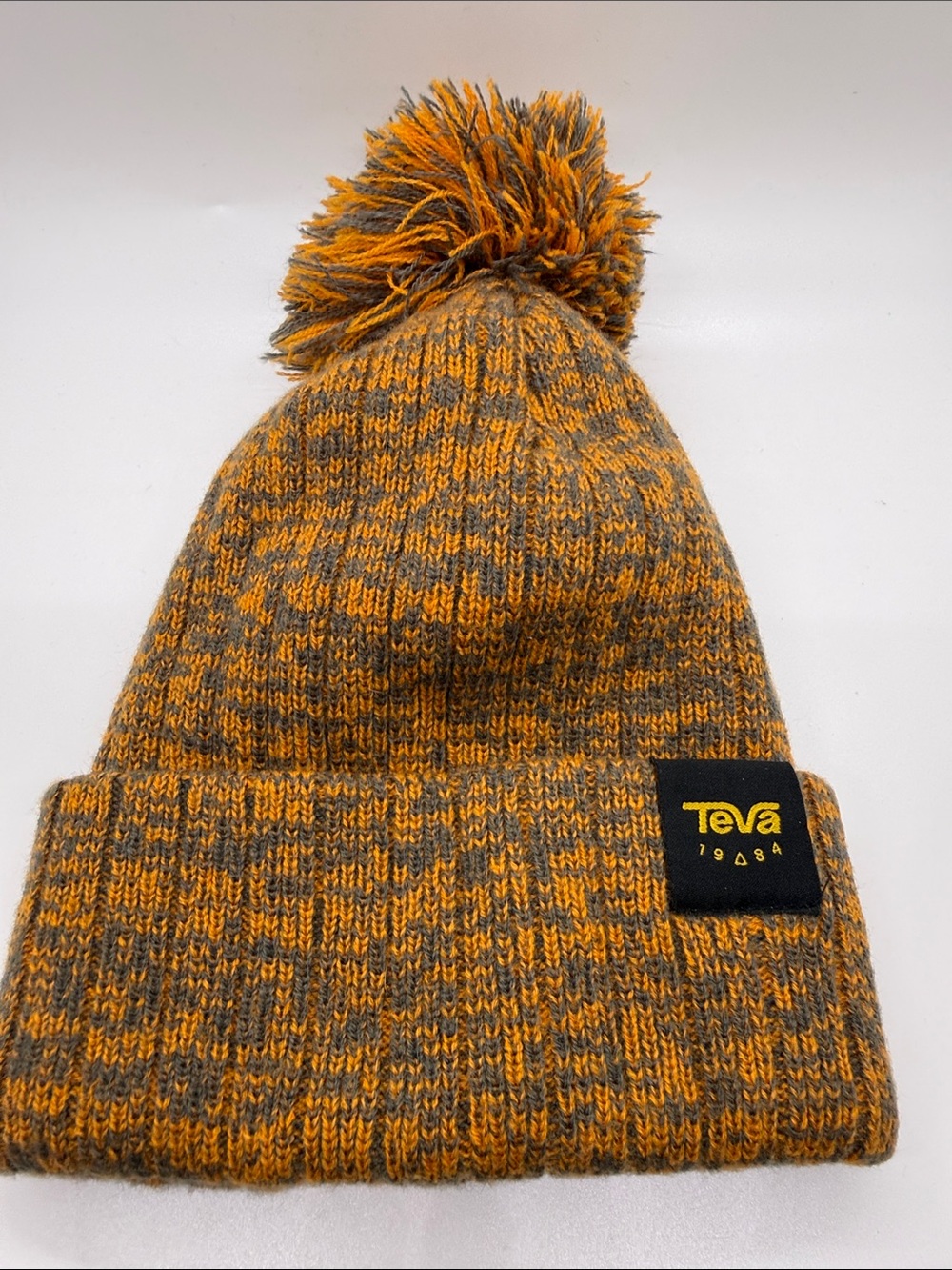 Unisex Teva Pom Pom Gray and Orange Beanie New Without Tags